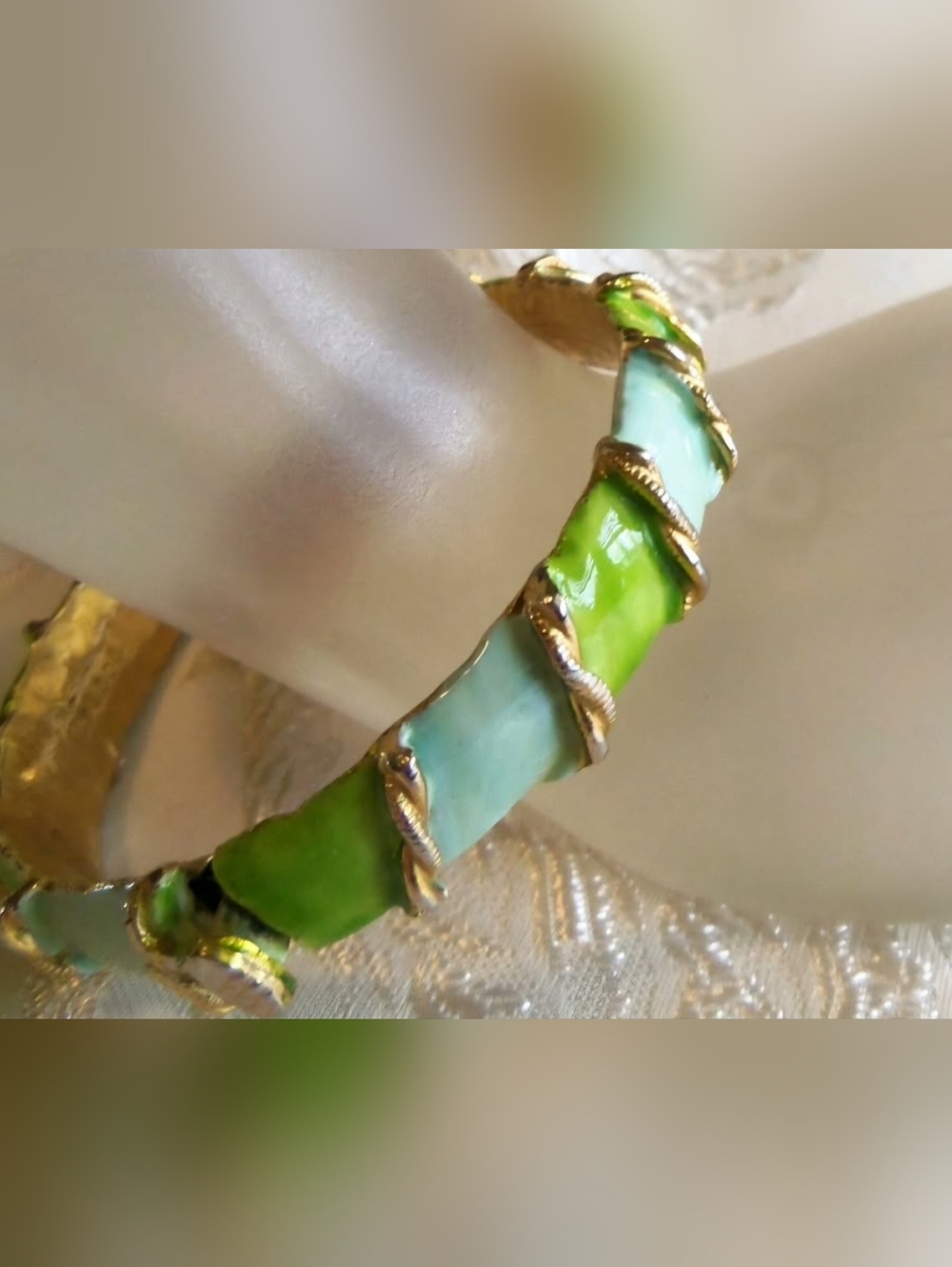 VTG Original By Robert Green Enamel Shades Twist Goldtones Hinged Bracelet Cuff